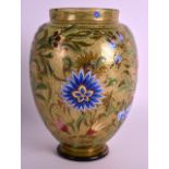 A FINE ELEGANT ENAMELLED GILT OVERLAID GLASS VASE Attributed to Moser, wonderfully enamelled with