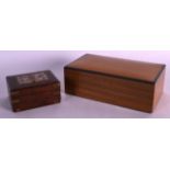 A LATE 19THCENTURY GERMAN OAK HARDSTONE INLAID BOX together with a cigarette box. 3.75ins & 7.