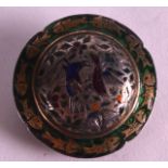 AN UNUSUAL 19TH CENTURY INDIAN LUCKNOW ENAMELLED SILVER ROUNDEL taken from the Kaiserbagh Palace,