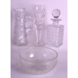 A 19TH CENTURY CUT GLASS DECANTER together with a fluted vase, bowl and jug. (4)
