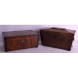 A MID 19TH CENURY WALNUT RECTANGULAR BOX together with a rectangular tea caddy and cover. 12Ins