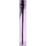 A MID 20TH CENTURY CARVED AFRICAN HARDWOOD WALKING CANE. 3Ft 2ins long.