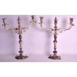 A GOOD LARGE PAIR OF VICTORIAN SILVER TWIN BRANCH CANDLEABRA of scrolling organic form. Sheffield