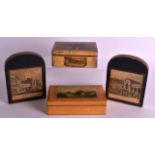 A 19TH CENTURY MAUCHLINE WARE RECTANGULAR BOX decorated with Durham, together with another box &