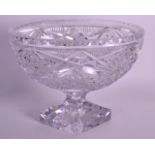 A 19TH CENTURY HEAVY CUT GLASS OVAL STEM BOWL upon a lozenge shaped base. 9.25ins wide.