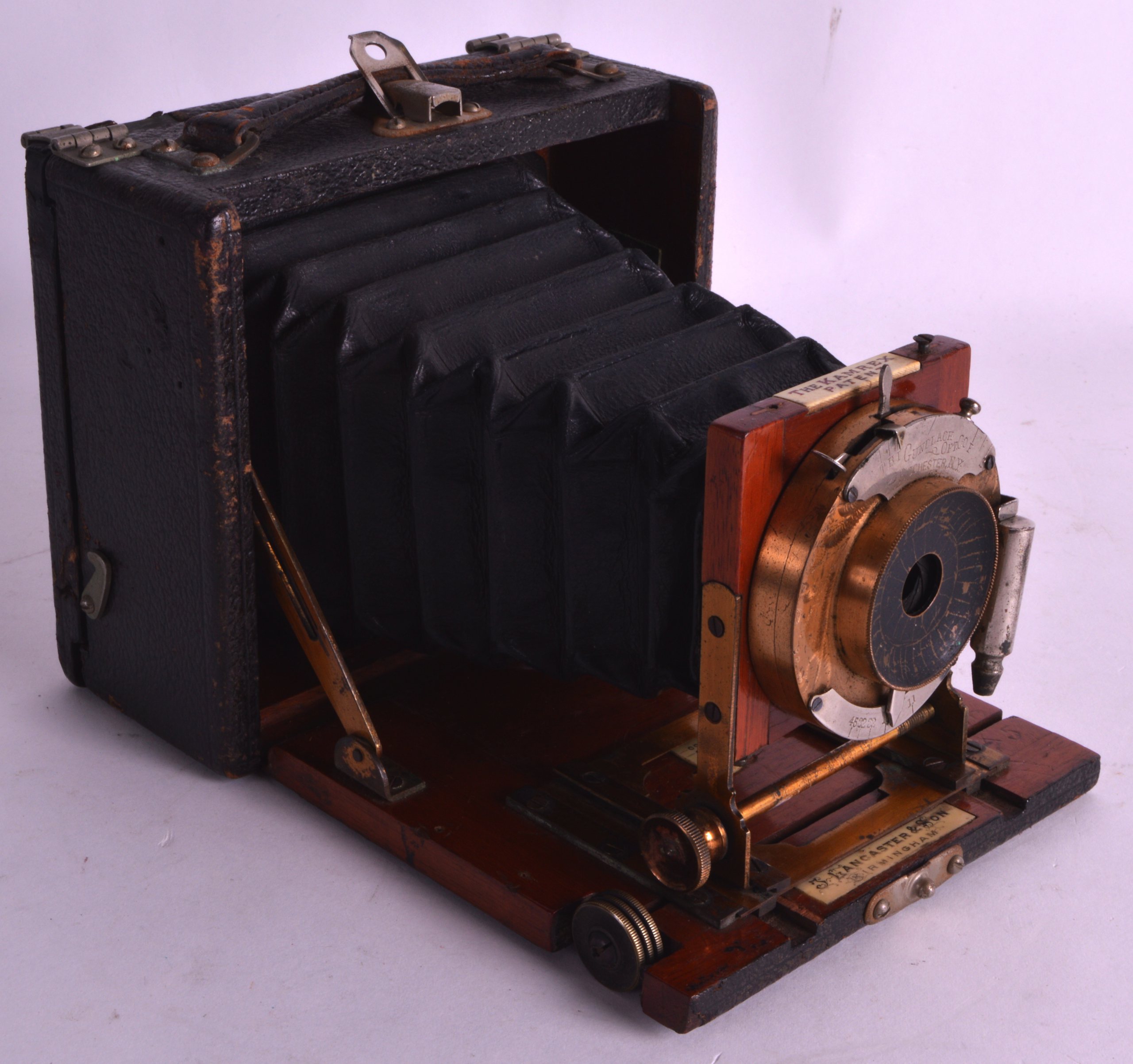 A LATE 19TH CENTURY 'KAMREX PATENT' CAMERA retailed by S Lancaster and Son of Birmingham. Case 5.