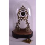 A 19TH CENTURY WURTEL OF PARIS SKELETON CLOCK contained within a glass dome, formed with a scrolling