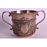 A GOOD GEORGE III IRISH TWIN HANDLED SILVER PORRINGER Dublin 1795, with partial acanthus scrolling