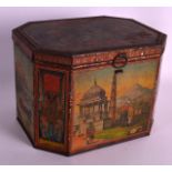 A VINTAGE KEEN'S MUSTARD 1887 OCTAGONAL TIN printed with scenes of India. 7.5ins wide.