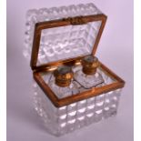 A GOOD 19TH CENTURY FRENCH CUT GLASS CASKET opening to reveal two scent bottles inset with Italian