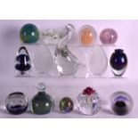 A COLLECTION OF MAINLY ART GLASS PAPERWEIGHTS together with a figure of a duck. (14)