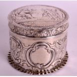 AN EARLY 20TH CENTURY ENGLISH HALLMARKED SILVER BOX AND COVER C1910 decorated with figures within an