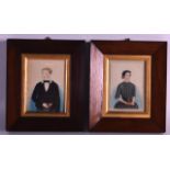 A PAIR OF EARLY 19TH CENTURY ENGLISH PORTRAIT MINIATURES modelled within rosewood frames. Image 3ins