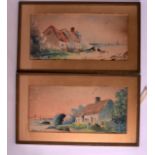 English School (C1920) Watercolour, 'Coastal Landscapes', pair. Image 14ins x 7ins.