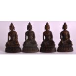 A SET OF FOUR LATE 19TH CENTURY SOUTH EAST ASIAN BUDDHAS modelled upon triangular bases. 2.75ins