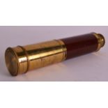 A 19TH CENTURY FRENCH BRASS BOUND FOUR DRAWER TELESCOPE signed Breton A Paris. 2Ft 2ins extended.