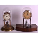 A 1940S ART DECO MANTEL CLOCK under dome, together with another similar floral painted clock and