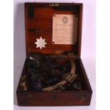 AN EARLY 20TH CENTURY MAHOGANY 'WHITE STAR' SEXTANT by Lawrence and Mayo of London. 11Ins wide.
