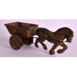 AN EARLY 20TH CENTURY TINPLATE WIND UP CARRIAGE in the form of a horse. 9.75ins wide.