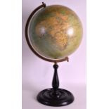 A GOOD QUALITY REPRODUCTION TERRESTRIAL GLOBE supported upon an ebonised base. 1Ft 9ins high.