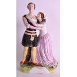 AN UNUSUAL STAFFORDSHIRE THOMAS PAN FIGURAL GROUP depicting Romeo and Juliet. 10.75ins high.
