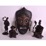 A SET OF THREE EARLY 20TH CENTURY AFRICAN BRONZE FIGURES together with an unusual copper overlaid