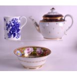 AN EARLY 19TH CENTURY COALPORT TEAPOT AND COVER together with a coalport mug & bowl. (3)