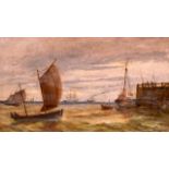 Edward King Redmore (1860-1941) Oil on board, ' Leaving port'. 11.5ins x 8ins.