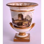 AN EARLY 19TH CENTURY FLIGHT BARR AND BARR VASE painted with a view of Lanceston, Cornwall. 3.