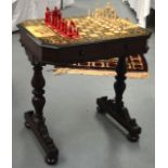 A SUPERB WILLIAM IV EBONISED ROSEWOOD GAMING TABLES with exquisite pen work top, decorated all