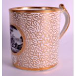 AN EARLY 19TH CENTURY CHAMBERLAINS WORCESTER MUG painted with a sepia landscape. 4Ins high.