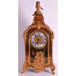 A LATE 19TH CENTURY FRENCH BOULLE MANTEL CLOCK with figural gilt putti, the dial repousse