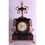 A LATE 19TH CENTURY FRENCH MARBLE AND BRONZE MANTEL CLOCK the dial painted with flowers. 1Ft 6ins