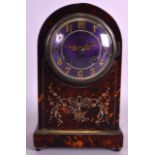 A FINE AND RARE LATE 19TH CENTURY FRENCH TORTOISESHELL MANTEL CLOCK with unusual puce enamel dial,