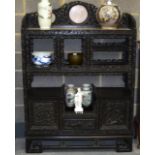 A FINE AND UNUSUAL 19TH CENTURY CHINESE HONGMU OPEN DISPLAY CABINET with inset marble back,