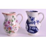 AN 18TH CENTURY LOWESTOFT SPARROWBEAK JUG together with another sparrowbeak jug. 3.75ins high. (2)