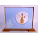 A RARE JAEGER LE COULTRE BOXED 'MARINA' PERSPEX MANTEL CLOCK decorated with a boat. 8.75ins wide.