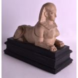 A LARGE 19TH CENTURY EGYPTIAN GRAND TOUR ALABASTER MODEL OF A SPHINX upon a marble base. Sphinx