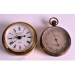 A 19TH CENTURY T A REYNOLDS AND CO LONDON BAROMETER together with a small quartz clock. (2)