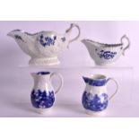 AN 18TH CENTURY LIVERPOOL SPARROWBEAK JUG together with another & two Liverpool sauceboats. (4)