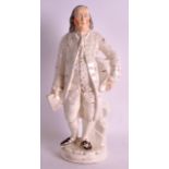 A STAFFORDSHIRE FIGURE OF GEORGE WASHINGTON modelled holding his hat in one hand. 1Ft 4ins high.
