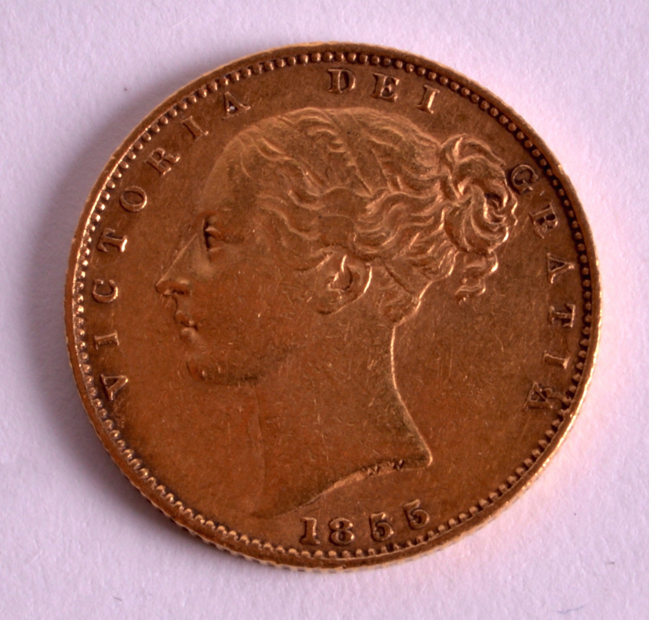 AN 1855 FULL SHIELD BACK SOVEREIGN.