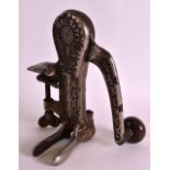 AN UNUSUAL HEAVY SILVERED IRON 'ORIGINAL SAFETY' CORKSCREW. 10.5ins high.