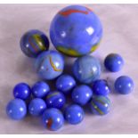 A GROUP OF SEVENTEEN VINTAGE BLUE MARBLES possibly Cristensen 'Superman' examples. Largest 1.5ins