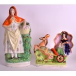 A RARE STAFFORDSHIRE FIGURE OF CINDARELLA modelled in a carriage, together with an unusual figure of