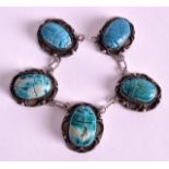 A 1920S LADIES SILVER AND SCARAB BEETLE BRACELET. 4.5ins long.