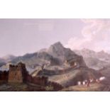 AN INTERESTING PAIR OF FRAMED PRINTS depicting the Great Wall of China, the other showing the