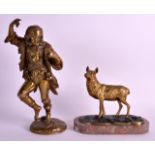 A 19TH CENTURY FRENCH GILT BRONZE FIGURE OF A MALE modelled with one hand raised, together with a