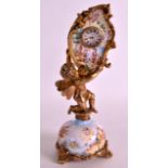 A GOOD LATE 19TH CENTURY FRENCH ORMOLU AND SWISS ENAMEL CLOCK painted with scenes of landscapes