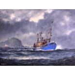 Jack Rigg (20th Century) British, Oil on canvas, 'Fishing boat'. 1Ft 11ins x 1ft 5ins.